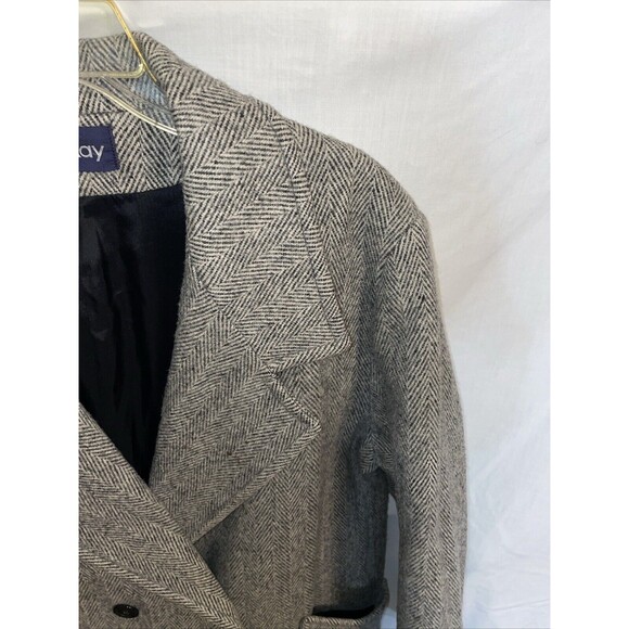 Herman Kay Women’s Overcoat Size 14 Gray Herringbone Wool Blend Going Out Party - Picture 4 of 12
